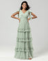 A Line Chiffon Green Bridesmaid Dress with Pleated