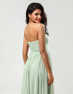 Strapless A Line Chiffon Green Bridesmaid Dress with Pleated