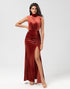 Mermaid High Neck Terracotta Velvet Long Bridesmaid Dress