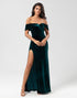 Mermaid Off the Shoulder Peacock Green Velvet Bridesmaid Dress