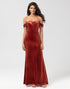 Mermaid Off the Shoulder Terracotta Velvet Bridesmaid Dress