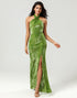 Mermaid Halter Neck Olive Velvet Long Bridesmaid Dress