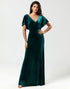 A Line V-Neck Peacock Velvet Bridesmaid Dress with Ruffles