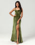 Velvet A Line Green Bridesmaid Dress with Slit