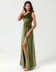 One Shoulder A Line Velvet Green Bridesmaid Dress with Slit