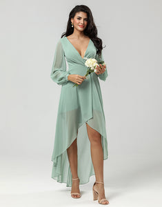 A Line Green Bridesmaid Dress with Long Sleeves