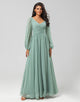 Chiffon A Line Long Sleeves Bridesmaid Dress with Buttons