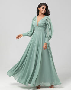 Chiffon Green Bridesmaid Dress with Pleated