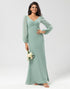 Long Sleeves Green Bridesmaid Dress with Slit