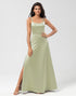 Satin Green Bridesmaid Dress with Lace-up Back