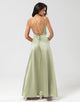 Satin Green Bridesmaid Dress with Lace-up Back