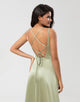 Satin Green Bridesmaid Dress with Lace-up Back