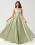 One Shoulder Satin Green Bridesmaid Dress with Pockets