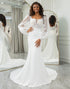 Ivory A Line Lace Long Sleeve Long Bridal Dress