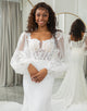 Ivory A Line Lace Long Sleeve Long Bridal Dress