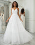 A Line Spaghetti Straps V-Neck Long Bridal Dress