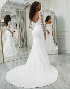Ivory Long Sleeves Cut Out Bridal Dress With Lace