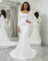 Square Neck Long Sleeve White Wedding Dress