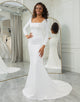 Square Neck Long Sleeve White Wedding Dress