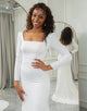 Square Neck Long Sleeve White Wedding Dress