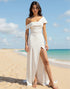 One Shoulder Sheath Ivory Wedding Dress with Slit
