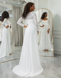 Ivory Long Sleeves Long Bridal Dress With Lace