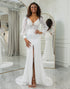 Mermaid Lace V-Neck Long Sleeve Wedding Dress With Slit