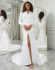 Elegant Ivory Mermaid High Neck Long Sleeve Modest Wedding Dress