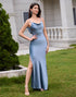 Sheath Spaghetti Straps Dusty Blue Prom Dress with Slit