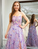 Mauve A Line Spaghetti Strap Appliqued Long Prom Dress With Slit