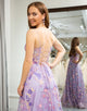 Mauve A Line Spaghetti Strap Appliqued Long Prom Dress With Slit