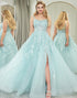 Mint A Line Long Appliqued Prom Dress With Slit