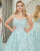 Mint A Line Long Appliqued Prom Dress With Slit