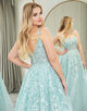 Mint A Line Long Appliqued Prom Dress With Slit