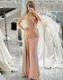 Sparkly Blush Mermaid Long Prom Dress With Slit