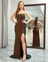 Sparkly Green Mermaid Spaghetti Straps Prom Dress with Slit