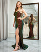 Sparkly Green Mermaid Spaghetti Straps Prom Dress with Slit