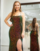 Sparkly Green Mermaid Spaghetti Straps Prom Dress with Slit
