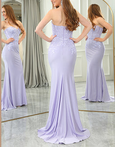 Lilac Mermaid Off The Shoulder Long Corset Prom Dress With Appliques