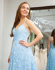 Sky Blue A Line Spaghetti Straps Beaded Prom Dress With Slit