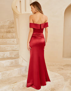 Sheath Off the Shoulder Burgundy Bridesmaid Dress