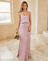 Spaghetti Straps Grey Pink Long Bridesmaid Dress