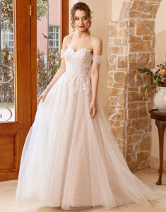 A Line Halter White Long Wedding Dress with Appliques