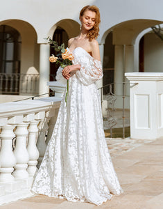 White Off The Shoulder Long Sleeves Wedding Dress