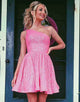 One Shoulder Pink A Line Homecoming Dress with Sequins