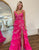 A Line Off the Shoulder Fuchsia Long Prom Dress with Appliques