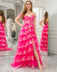 Fuchsia A Line Off the Shoulder Long Prom Dress with Appliques