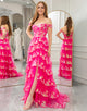 Fuchsia A Line Off the Shoulder Long Prom Dress with Appliques