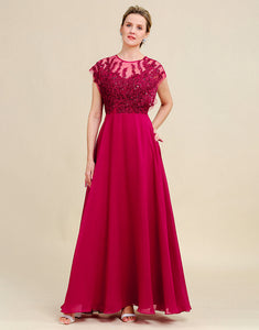 Burgundy A-Line Chiffon Mother of the Bride Dress with Lace