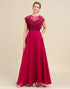 Burgundy A-Line Chiffon Mother of the Bride Dress with Lace